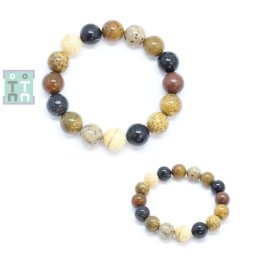 Bratara Fosil Lemn Diametru 58 mm - Margele Rotunde 12x12 mm