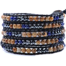 Bratara 5 wrap Jasp Peisaj si Lapis Lazuli rotund 6 mm cu Hematit rotund fatetat 4 mm si snur negru