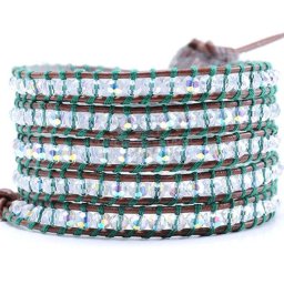Bratara 5 wrap Sticla rotund fatetat 4 mm cu snur maro