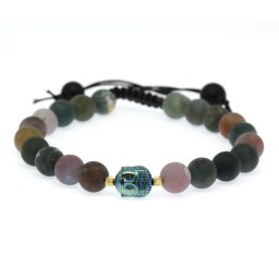 Bratara cu Jasp Heliotrop si Hematit Cap de Buddha - Margele Gold Filled - Inchidere Siret - 8 mm
