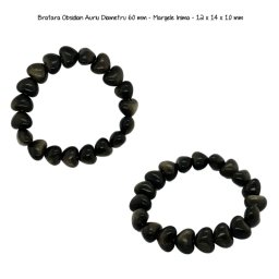 Bratara Obsidian Auriu Diametru 60 mm - Margele Inima - 12 x 14 x 10 mm