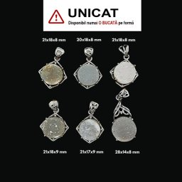 Pandantiv Cuart Alb Druzy cu Argint 925 de Forma Disc - 20-28 x 14-18 x 8-9 mm - 1 Buc