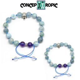 Bratara Larimar cu Acvamarin - Broasca Testoasa din Argint - Rotund - 8 - 9 mm - 1 Buc