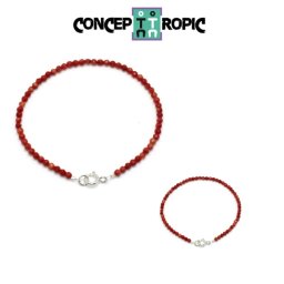 Bratara Coral Rosu Diametru 60 mm - Rotund Fatetat 3x3 mm - Accesorii Argint 925