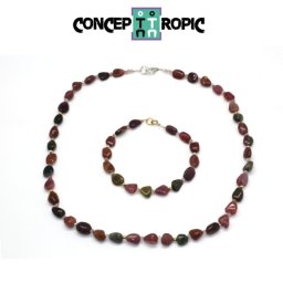 Set Colier si Bratara din Turmalina Watermelon Oval 6-9 x 5-7 mm - Accesorii GF - Argint 925