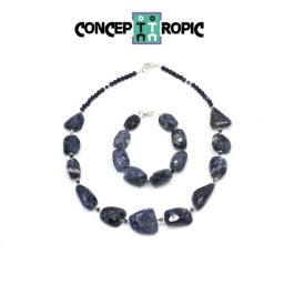 Set Colier si Bratara din Sodalit Neregulat Fatetat - Rotund - Accesorii Argint 925