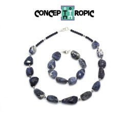 Set Colier si Bratara din Sodalit Neregulat Fatetat - Rotund - Accesorii Argint 925