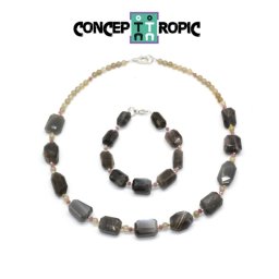 Set Colier - Bratara din Piatra Lunii Gri Neregulat - Agata Rotund - Accesorii Argint 925