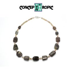 Colier din Piatra Lunii Gri Neregulat - Agata Rotund - Accesorii Argint 925