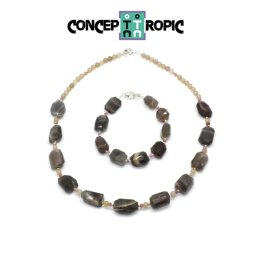Set Colier - Bratara din Piatra Lunii Neregulat - Agata Rotund - Accesorii Argint 925