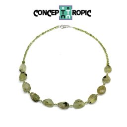 Colier din Prehnit Neregulat Fatetat - Olivina Rotund - Accesorii Argint 925