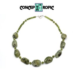 Colier din Prehnit Neregulat Fatetat - Olivina Rotund - Accesorii Argint 925