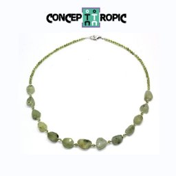 Colier din Prehnit Neregulat Fatetat - Olivina Rotund - Accesorii Argint 925