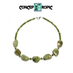 Colier din Prehnit Neregulat Fatetat - Olivina Rotund - Accesorii Argint 925