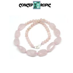 Colier din Cuart Roz Neregulat Fatetat - Morganit Rotund - Accesorii Argint 925