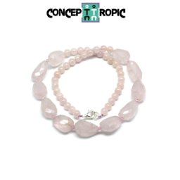 Colier din Cuart Roz Neregulat Fatetat - Morganit Rotund - Accesorii Argint 925