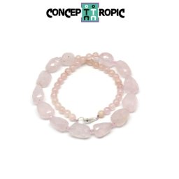Colier din Cuart Roz Neregulat Fatetat - Morganit Rotund - Accesorii Argint 925