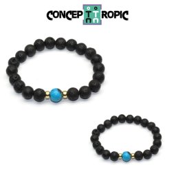 Bratara din Lava Vulcanica - Turcoaz - Rotund 8 - 9 mm - Diametru 50 mm - Accesorii GF