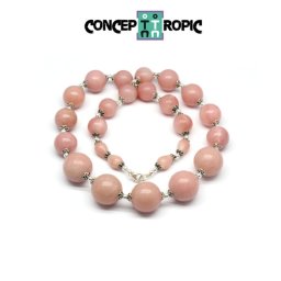 Colier din Manganocalcit - Rotund - 14 - 20 mm - Boutoias 11 x 8 mm - Accesorii Argint 925