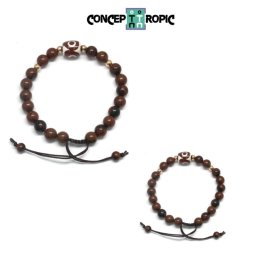Bratara Obsidian Mahon cu Agata Tibetana Dzi - Rotund - Butoias - Accesorii Gold Filled - 1 Buc