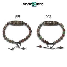 Bratara Eclogit cu Agata Tibetana Dzi - Rotund - Butoias - Accesorii Argint 925 -1 Buc