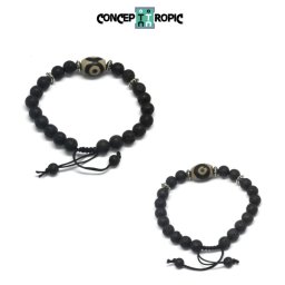 Bratara Lava cu Agata Tibetana Dzi - Rotund - Butoias - Accesorii de Argint 925 - 1 Buc