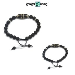 Bratara Lava cu Agata Tibetana Dzi - Rotund - Butoias - Accesorii de Argint 925 - 1 Buc