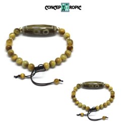 Bratara Ochi de Tigru cu Agata Tibetana Dzi - Rotund - Butoias - Accesorii GF -1 Buc