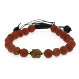 Bratara cu Jasp Rosu si Hematit Cap de Buddha - Margele Gold Filled - Inchidere Siret - 8 mm