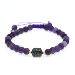 Bratara cu Ametist si Hematit Cap de Buddha - Gold Filled - Inchidere Siret - 8 mm