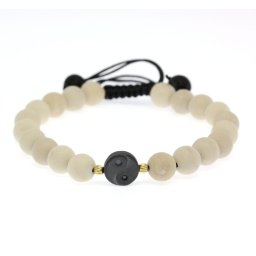 Bratara cu Onix Alb si Hematit Yin Yang - Margele Gold Filled - Inchidere Siret - 8 mm