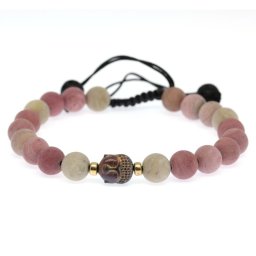 Bratara cu Rodonit si Hematit Cap de Buddha - Margele Gold Filled - Inchidere Siret - 8 mm
