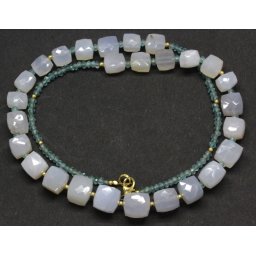 Colier Apatit Albastru Disc si Calcedonie Patrata Fatetata - 7-10 x 5-9 mm - Accesorii GF