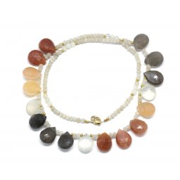 Colier Piatra Lunii cu Onix Disc Briolete Fatetate - 8-10 x 12-14 mm - Accesorii Gold Filled