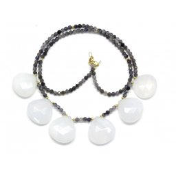 Colier Calcedonie cu Iolit - Cuart Milky Rotund Briolete Fatetate - 16-19 x 18-20 mm - Accesorii GF