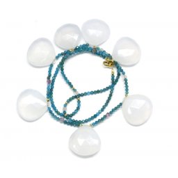 Colier Calcedonie cu Apatit - Cuart Milky Rotund Briolete Fatetate - 19-22 x 20-23 mm - Accesorii GF