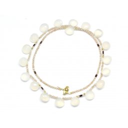 Colier Calcedonie cu Hematit - Zircon Rotund Briolete Fatetate - 11-12 x 11-12 mm - Accesorii Gold Filled