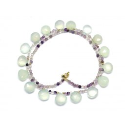 Colier Calcedonie Verde cu Fluorit Rotund Briolete Fatetate - 10-12 x 10-12 mm - Accesorii GF