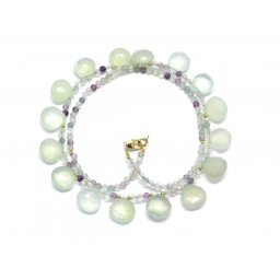 Colier Calcedonie Verde cu Fluorit Rotund Briolete Fatetate - 10-11 x 11-13 mm - Accesorii GF