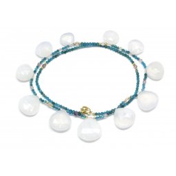 Colier Calcedonie cu Apatit - Cuart Milky Rotund Briolete Fatetate - 12-20 x 13-20 mm - Accesorii GF