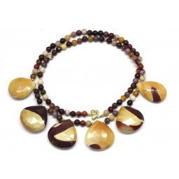Colier Jasp Mokait Rotund Briolete Fatetate - 15-22 x 21-24 mm - Accesorii Gold Filled
