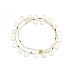 Colier Calcedonie cu Hematit - Zircon Rotund Briolete Fatetate - 9-10 x 10-11 mm - Accesorii Gold Filled