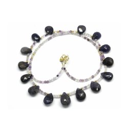 Colier Iolit cu Fluorit Briolete Disc Fatetate - 9-14 x 7-9 mm - Accesorii Gold Filled