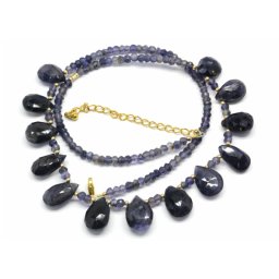 Colier Iolit cu Fluorit Briolete Disc Fatetate -12-17 x 7-11 mm - Accesorii Gold Filled