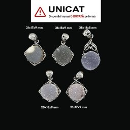 Pandantiv Cuart Alb Druzy cu Argint 925 de Forma Disc - 20-28 x 14-18 x 8-9 mm - 1 Buc
