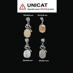 Pandantiv Cuart Alb Druzy cu Argint 925 de Forma Ovala - 23-29 x 12-14 x 7-8 mm - 1 Buc
