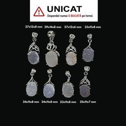 Pandantiv Cuart Alb Druzy cu Argint 925 de Forma Ovala - 23-29 x 11-14 x 6-8 mm - 1 Buc