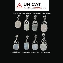 Pandantiv Cuart Alb Druzy cu Argint 925 de Forma Ovala - 23-29 x 11-14 x 7-11 mm - 1 Buc