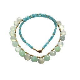 Colier Calcedonie - Apatit Picatura - Disc Fatetat - 2-2,5 x 4 mm - Accesorii Gold Filled