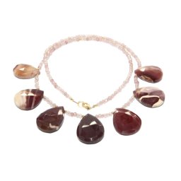 Colier Jasp Mokait - Cuart Capsuni Disc- Picatura Fatetate - Accesorii Gold Filled